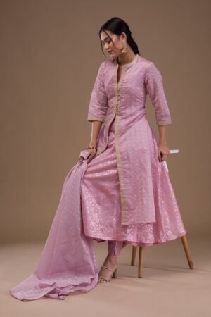 Mauve Zariwork Cotton Blend Readymade Salwar Suit